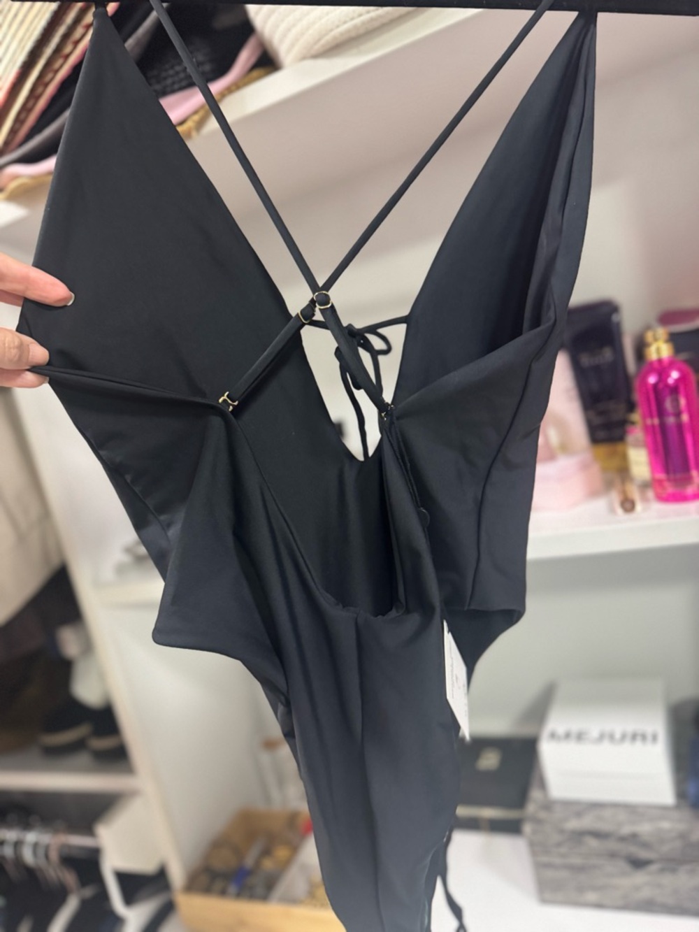 Skatie Black One Piece Swimsuit Size L NWT Plunge Backless - Picture 2 of 6